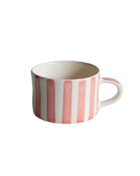 Tasse en céramique à rayures rose poudré, faite main à Tourcoing